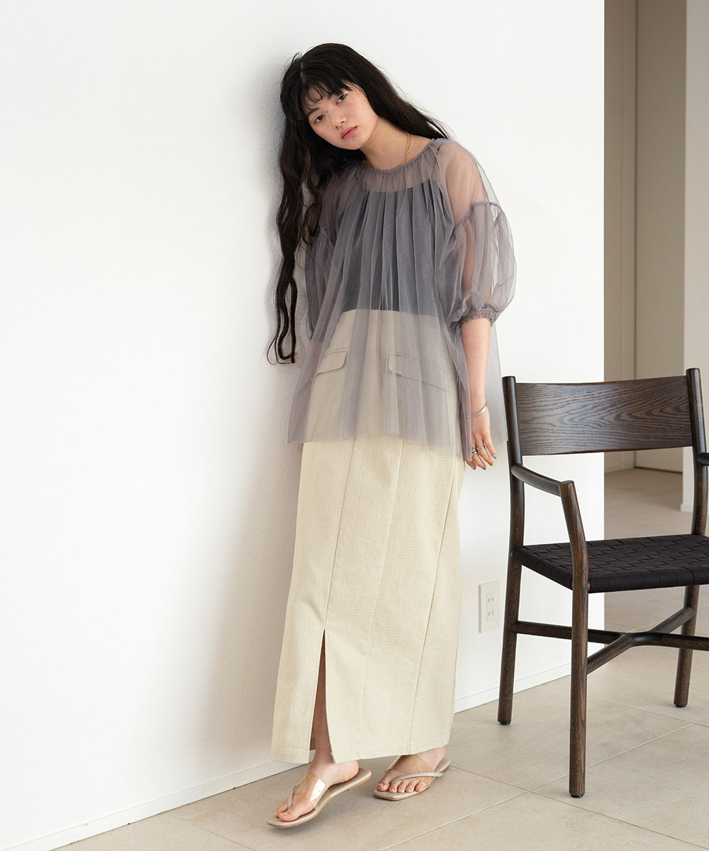 TULLE LAME GATHERED TOPS