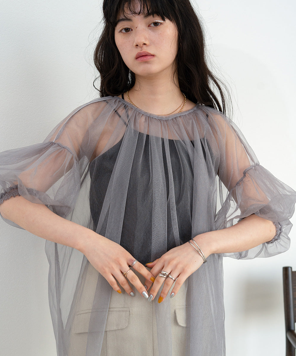 TULLE LAME GATHERED TOPS