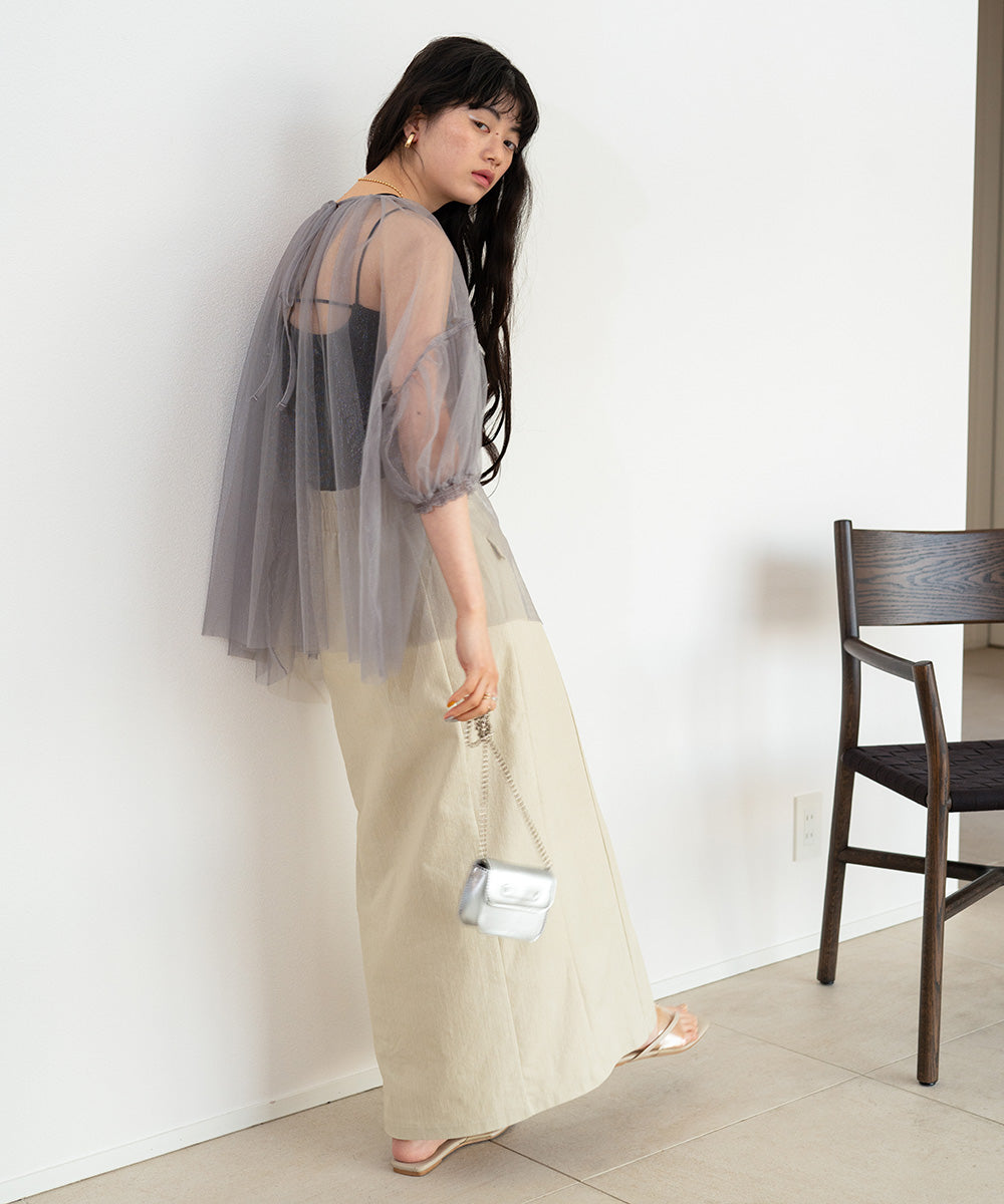 TULLE LAME GATHERED TOPS