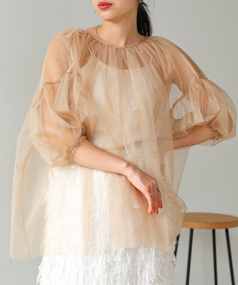 TULLE LAME GATHERED TOPS