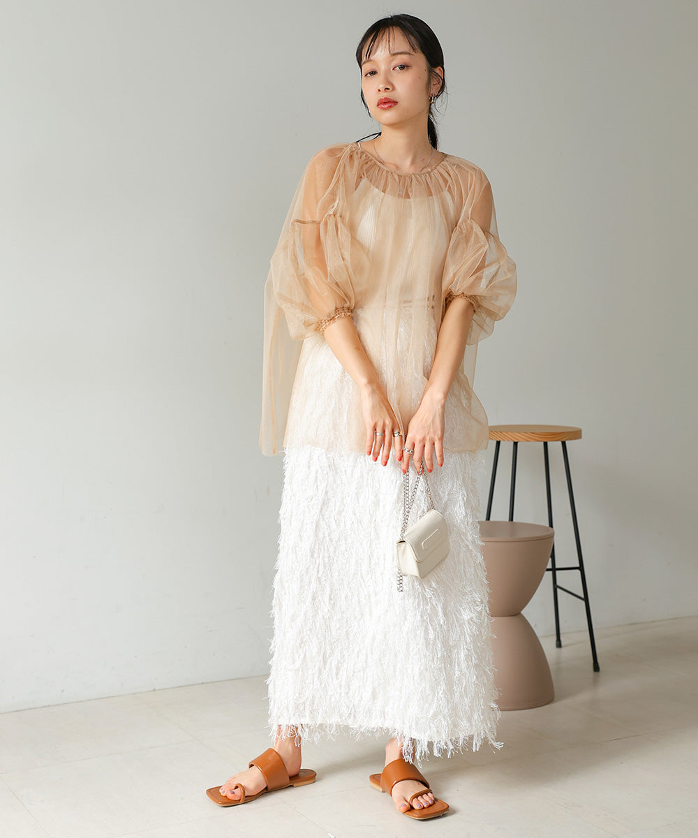 TULLE LAME GATHERED TOPS