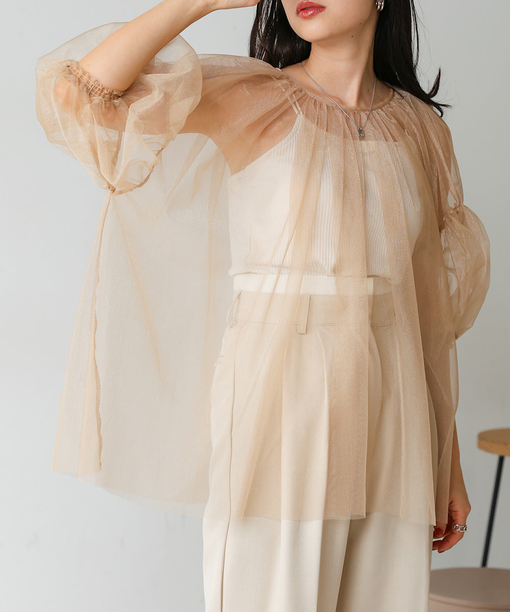 TULLE LAME GATHERED TOPS