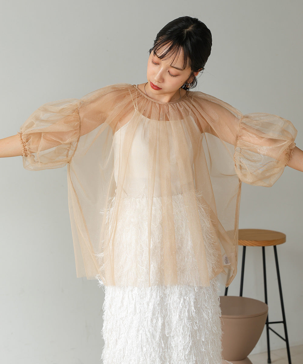 TULLE LAME GATHERED TOPS