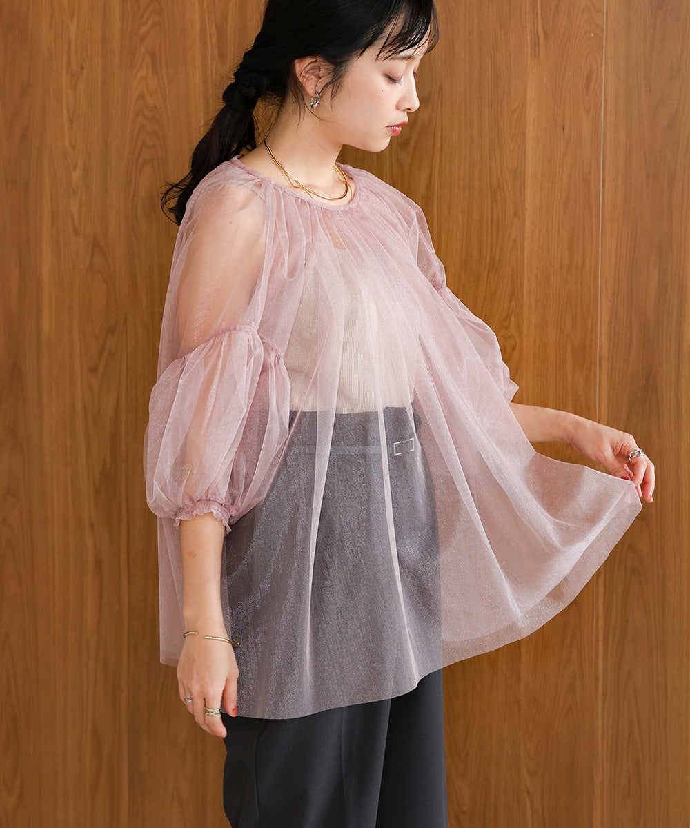 TULLE LAME GATHERED TOPS