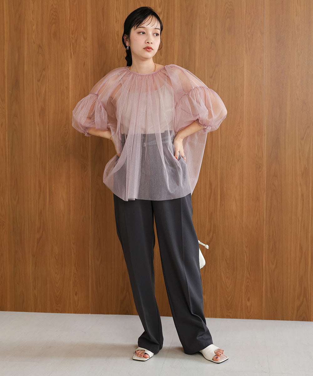 TULLE LAME GATHERED TOPS