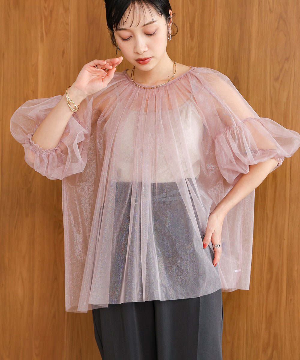 TULLE LAME GATHERED TOPS