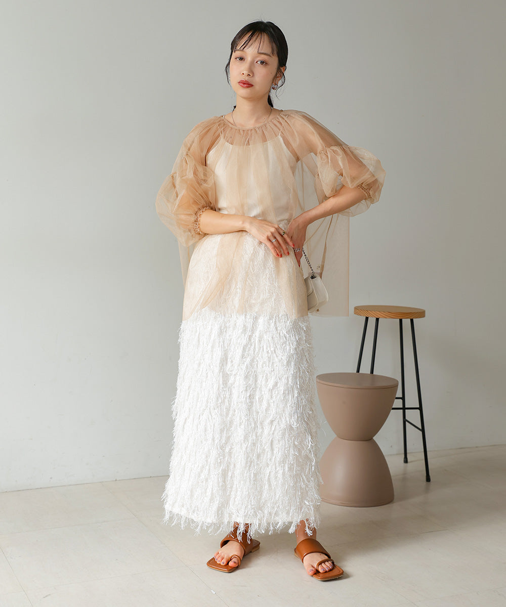 TULLE LAME GATHERED TOPS