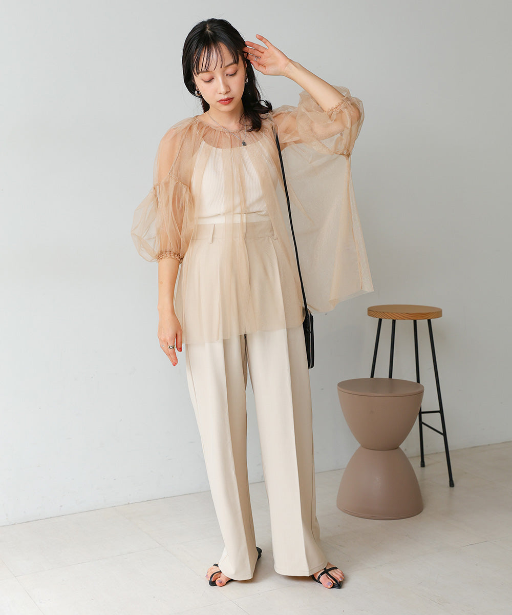 TULLE LAME GATHERED TOPS