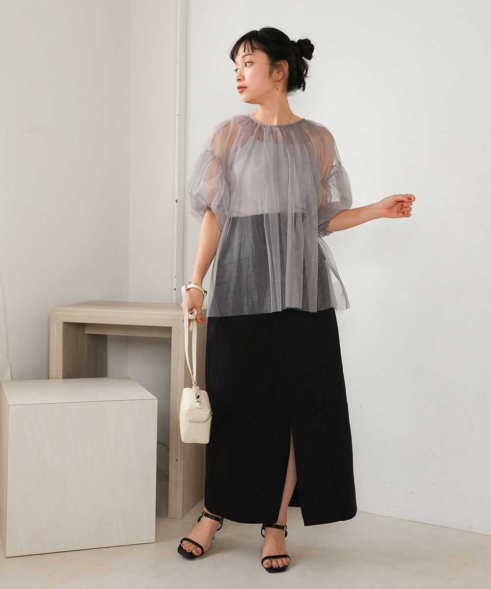 TULLE LAME GATHERED TOPS