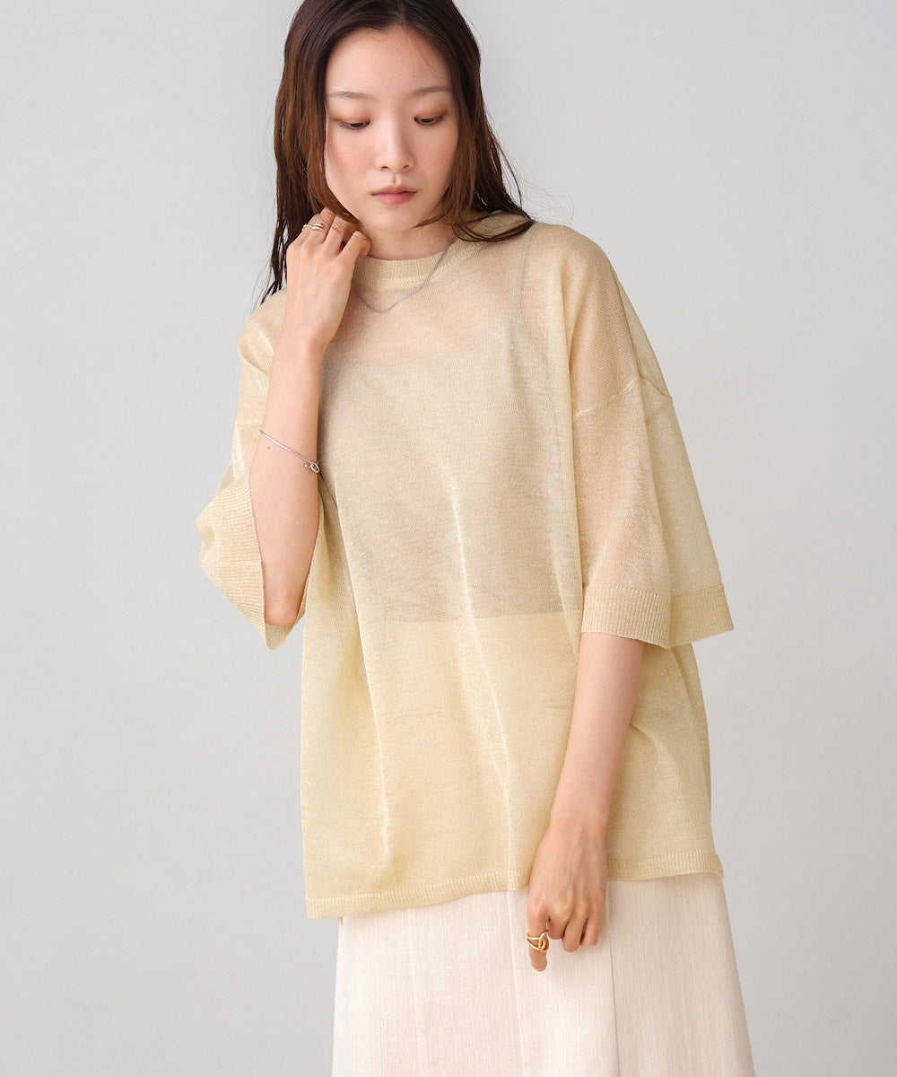 sheer lame knit pullover