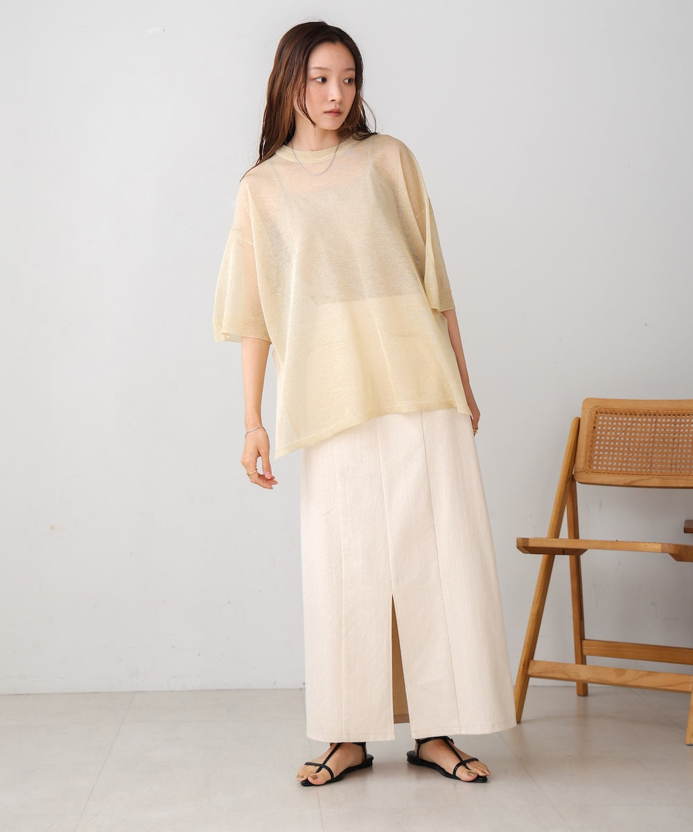 sheer lame knit pullover