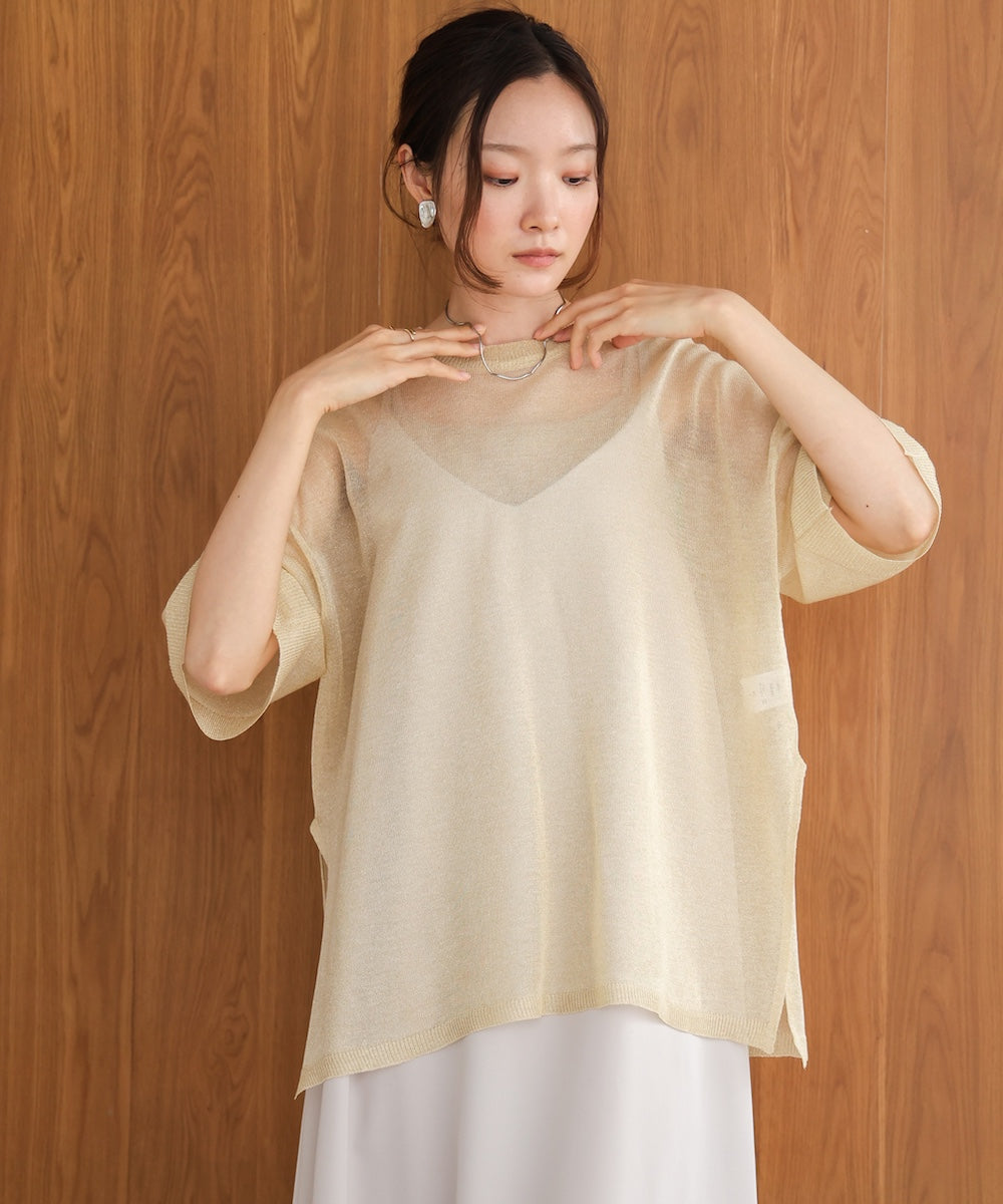 sheer lame knit pullover