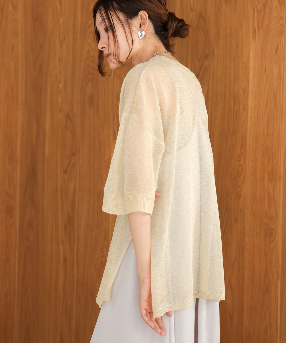 sheer lame knit pullover