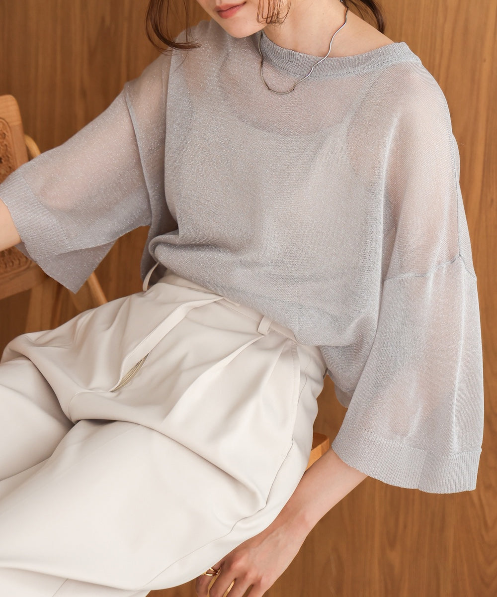 sheer lame knit pullover