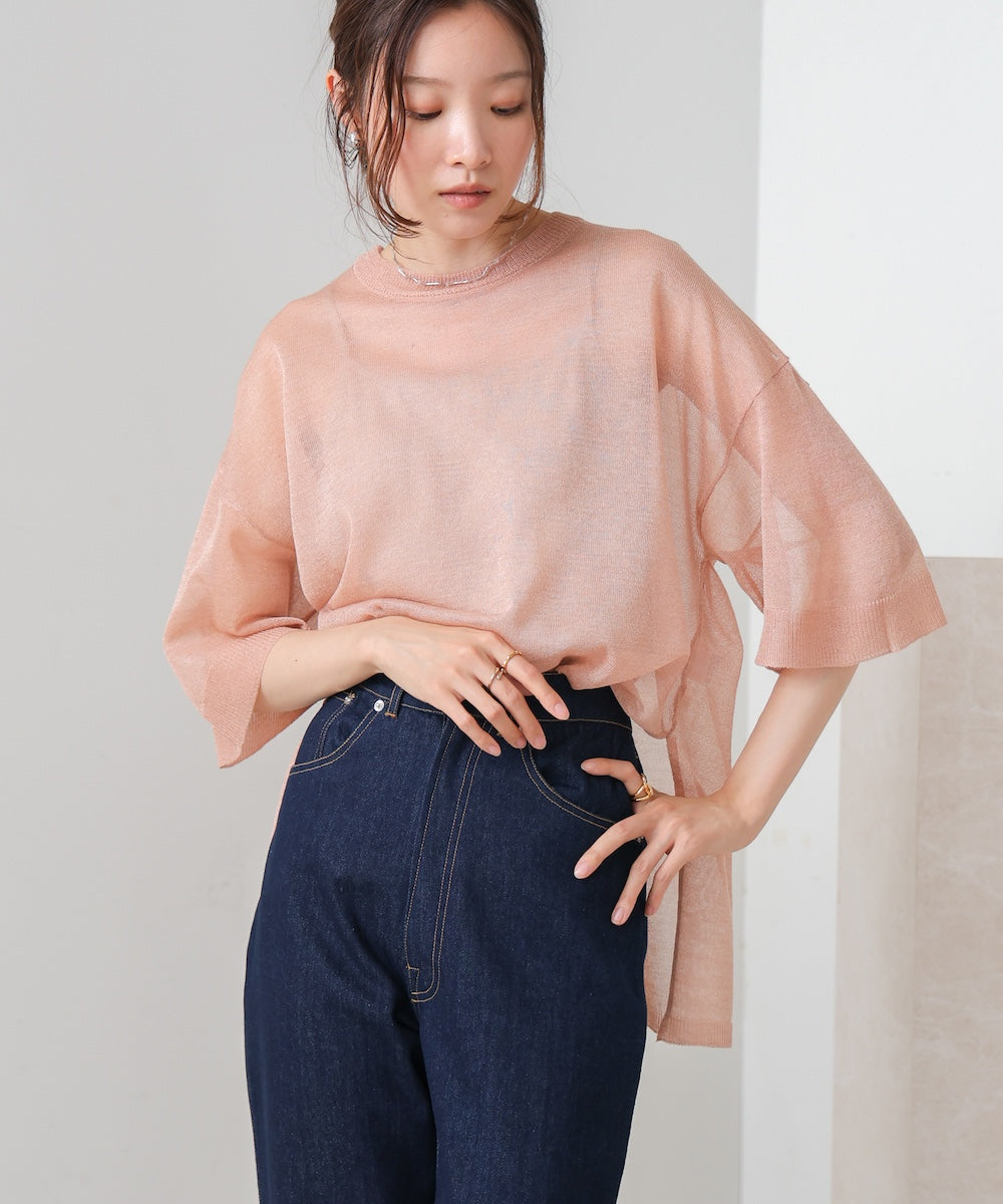 sheer lame knit pullover