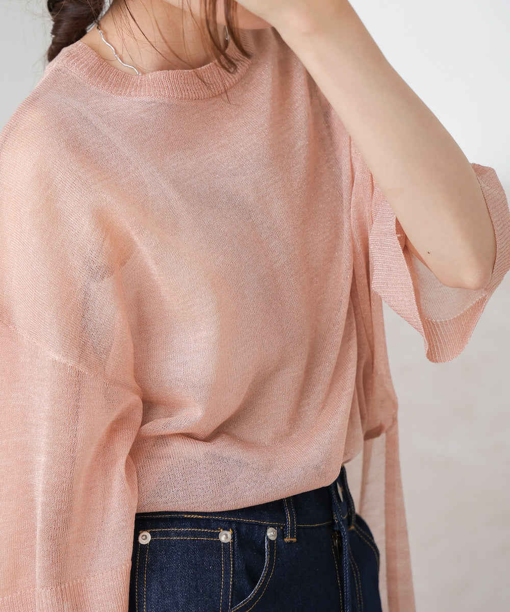 sheer lame knit pullover