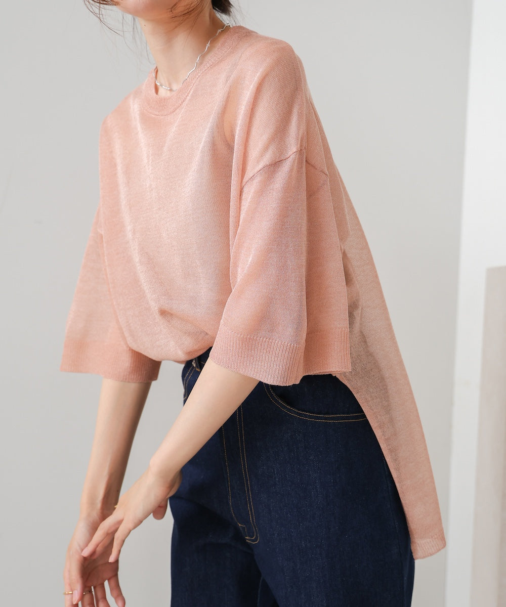 sheer lame knit pullover