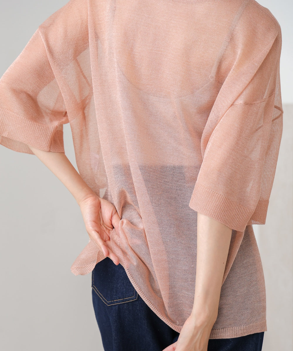 sheer lame knit pullover