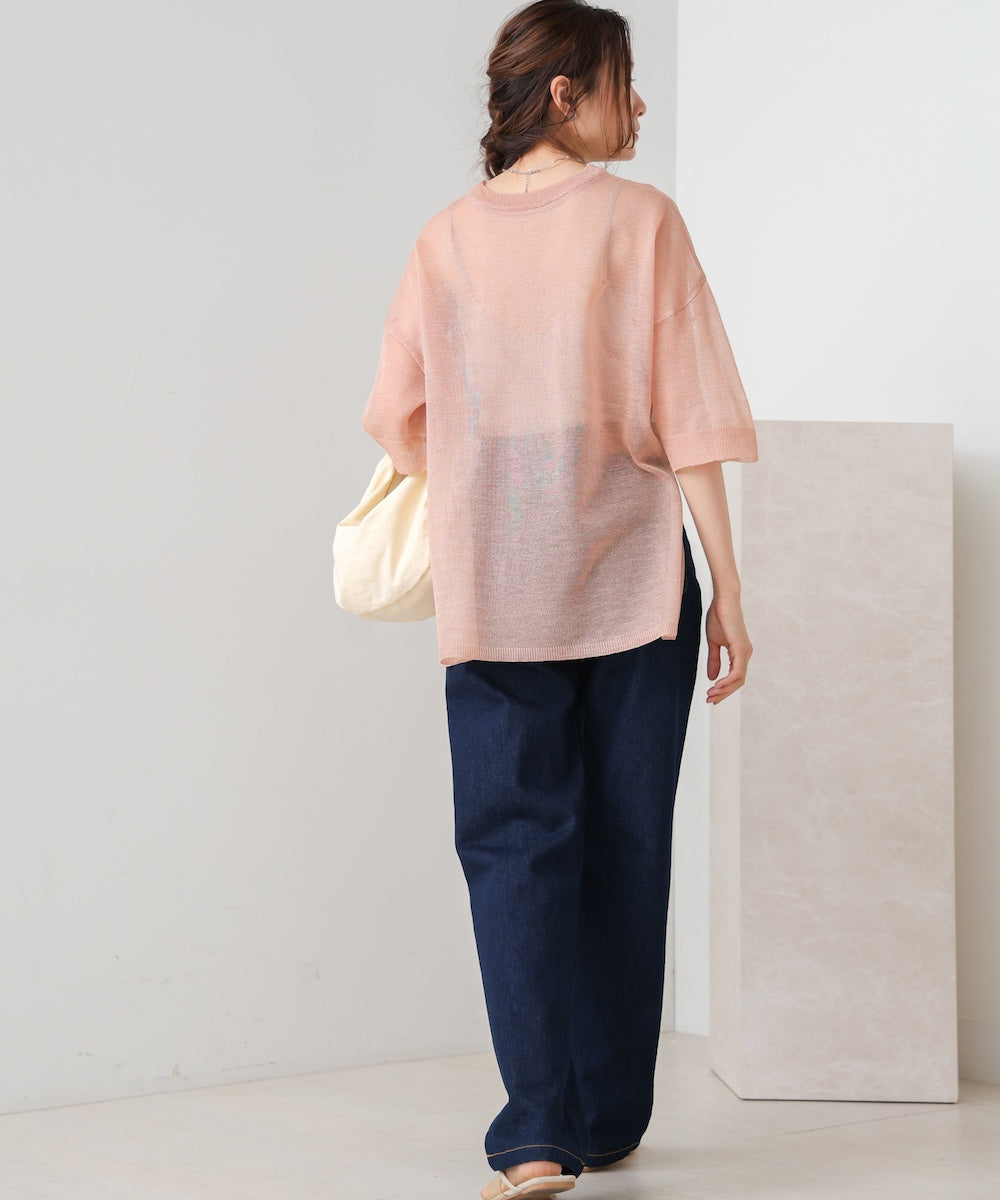 sheer lame knit pullover