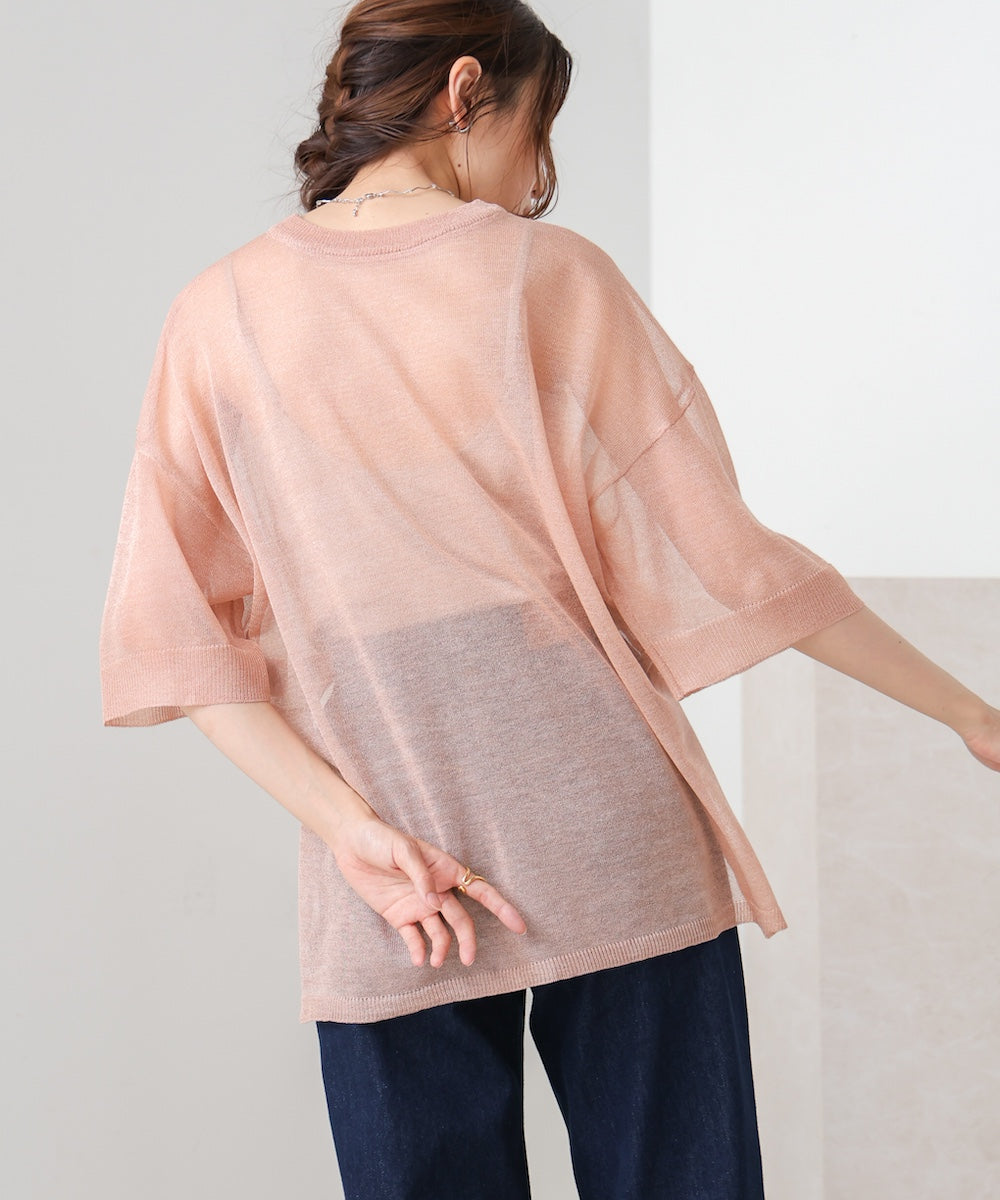 sheer lame knit pullover