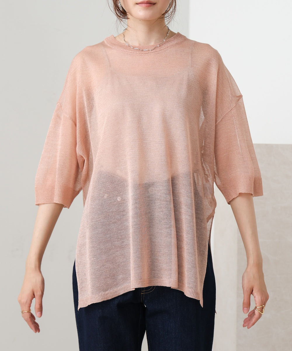 sheer lame knit pullover