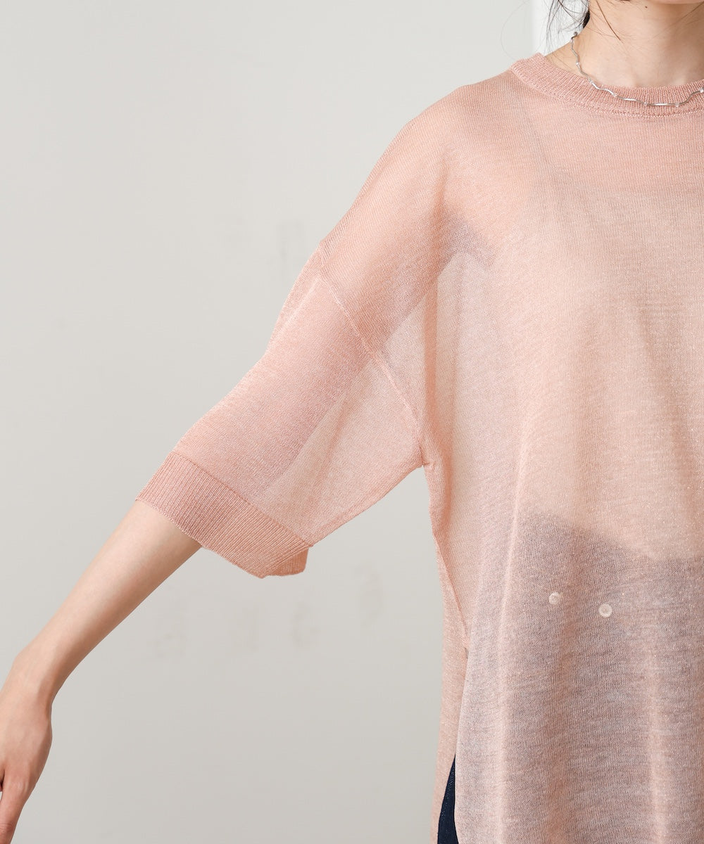 sheer lame knit pullover