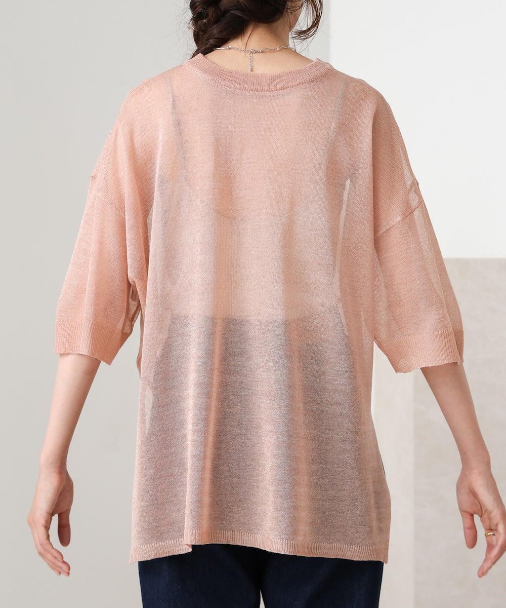 sheer lame knit pullover