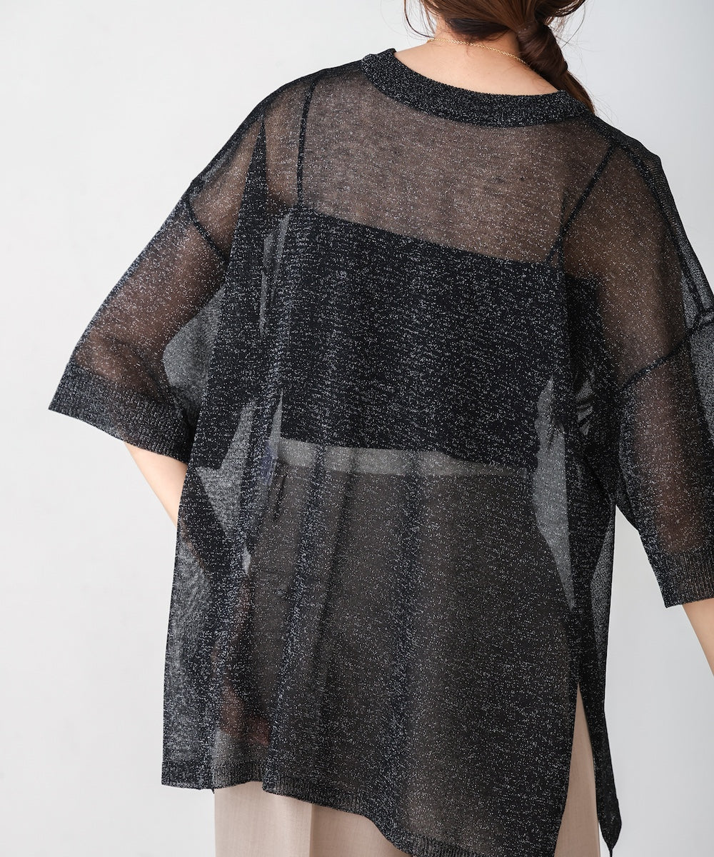 sheer lame knit pullover