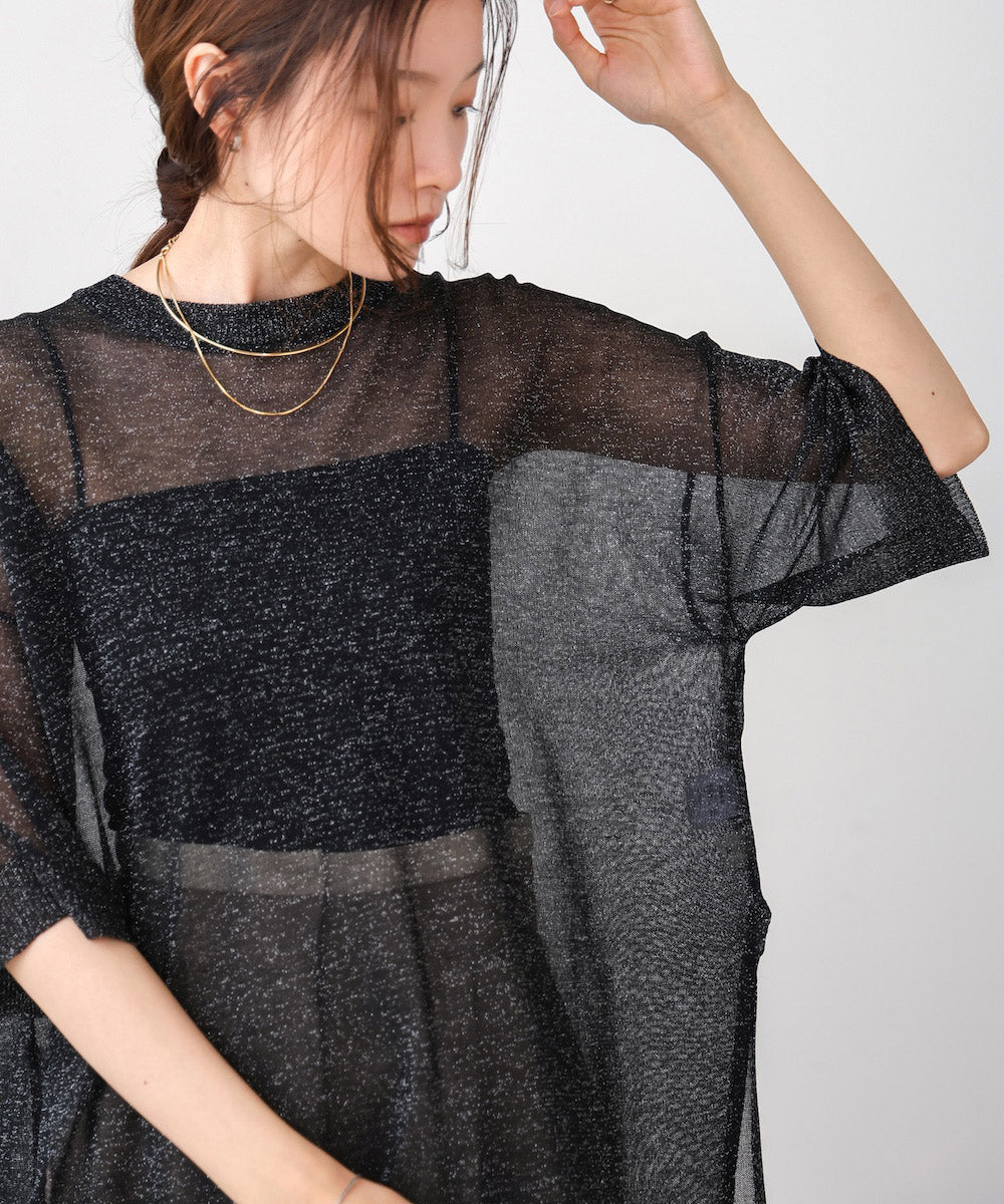 sheer lame knit pullover