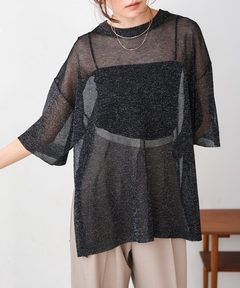 sheer lame knit pullover