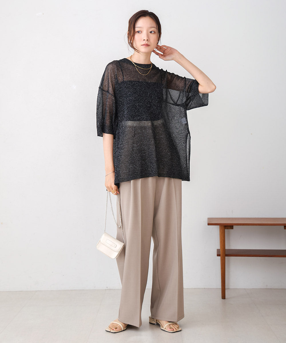 sheer lame knit pullover