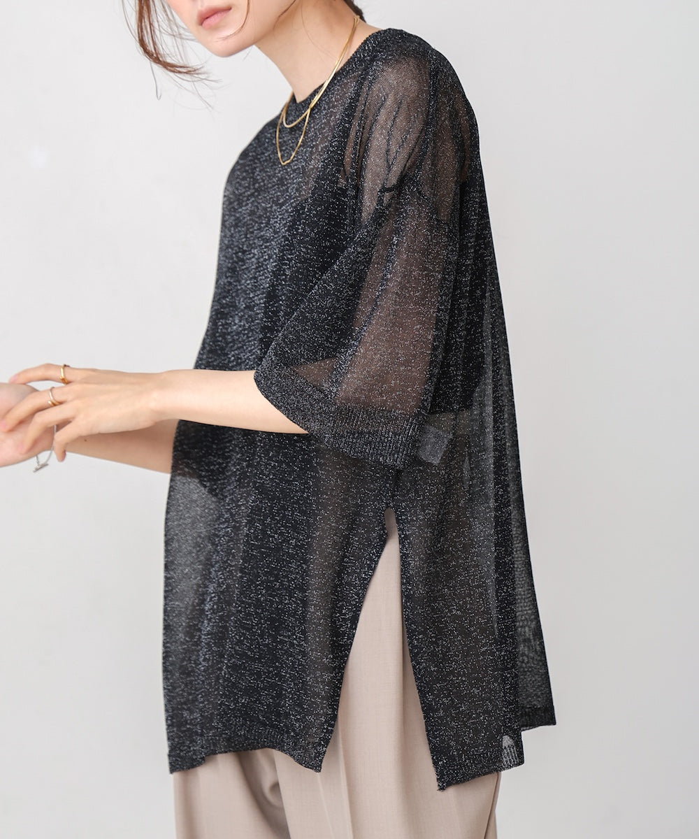 sheer lame knit pullover