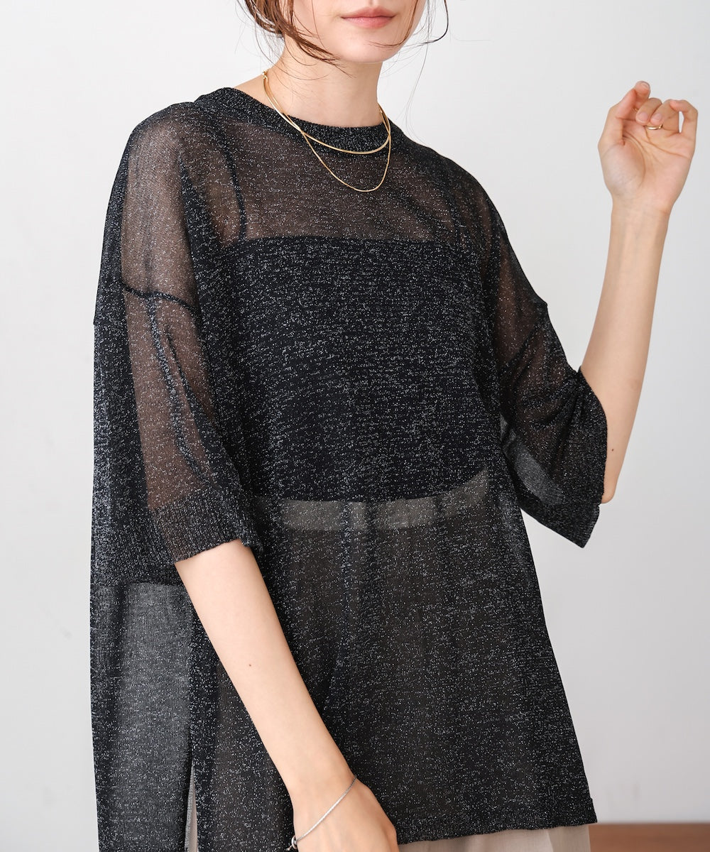 sheer lame knit pullover