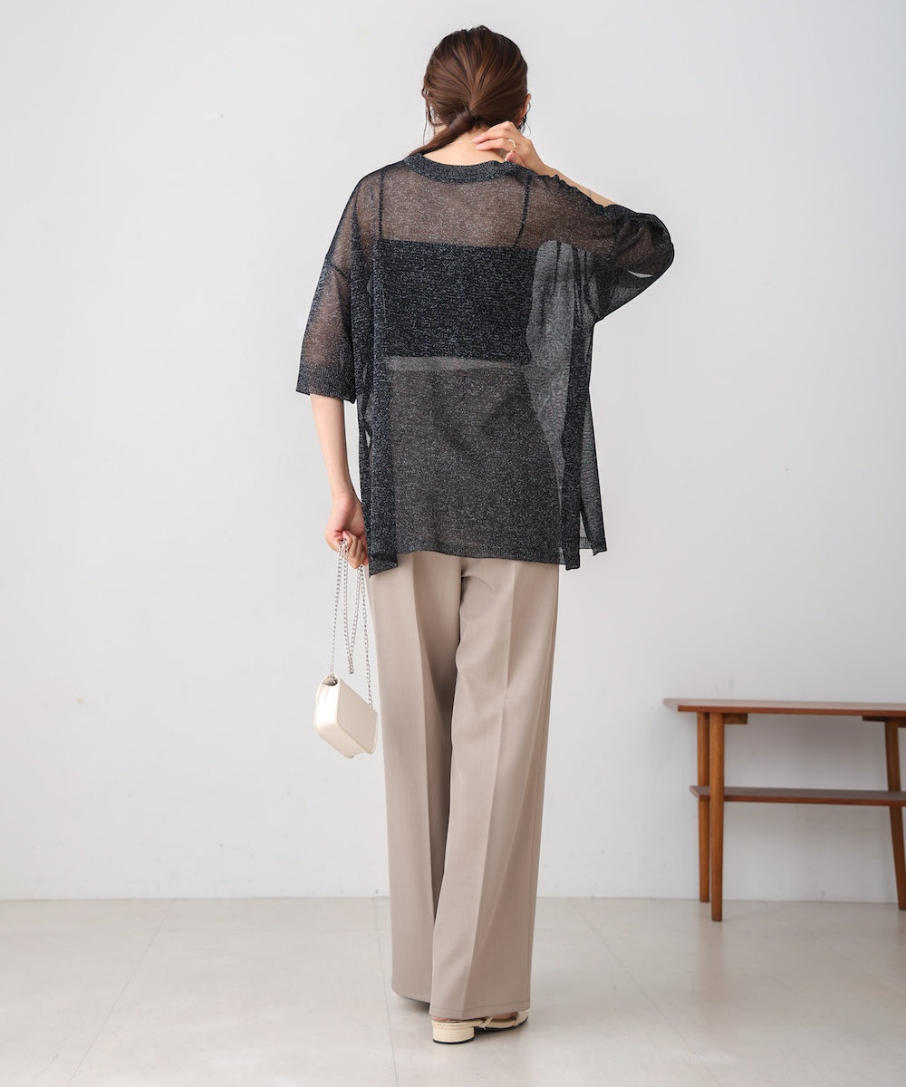 sheer lame knit pullover